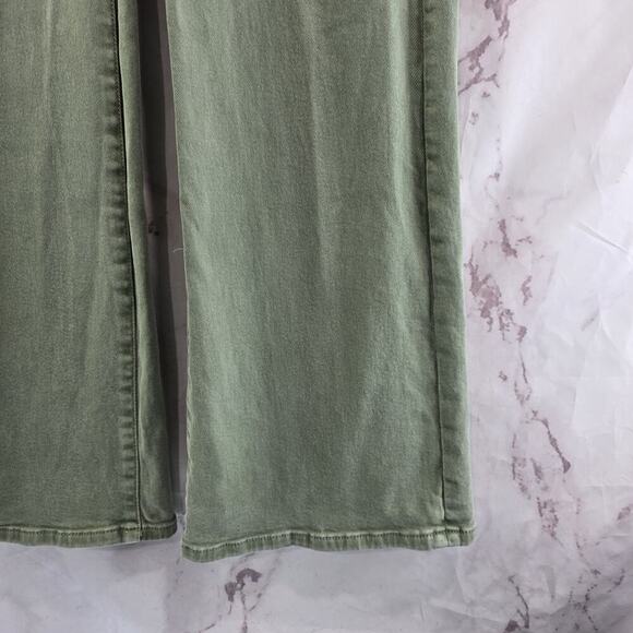 Risen Jeans Womens 9 29 Green Flare High Rise Long Tall Foldover Asymmetric - Picture 4 of 14